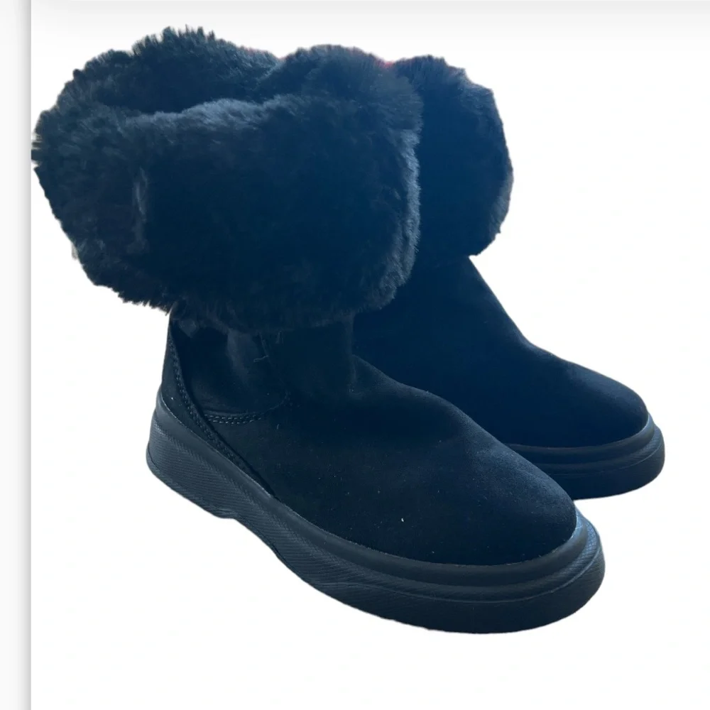 NEW Zara kids black faux fur warm boots size 13